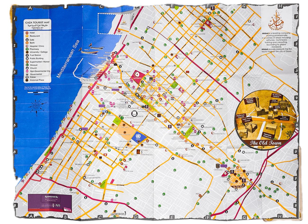 The first-ever tourist map of Gaza, created by Amir Shurrab's company Midad in 2011